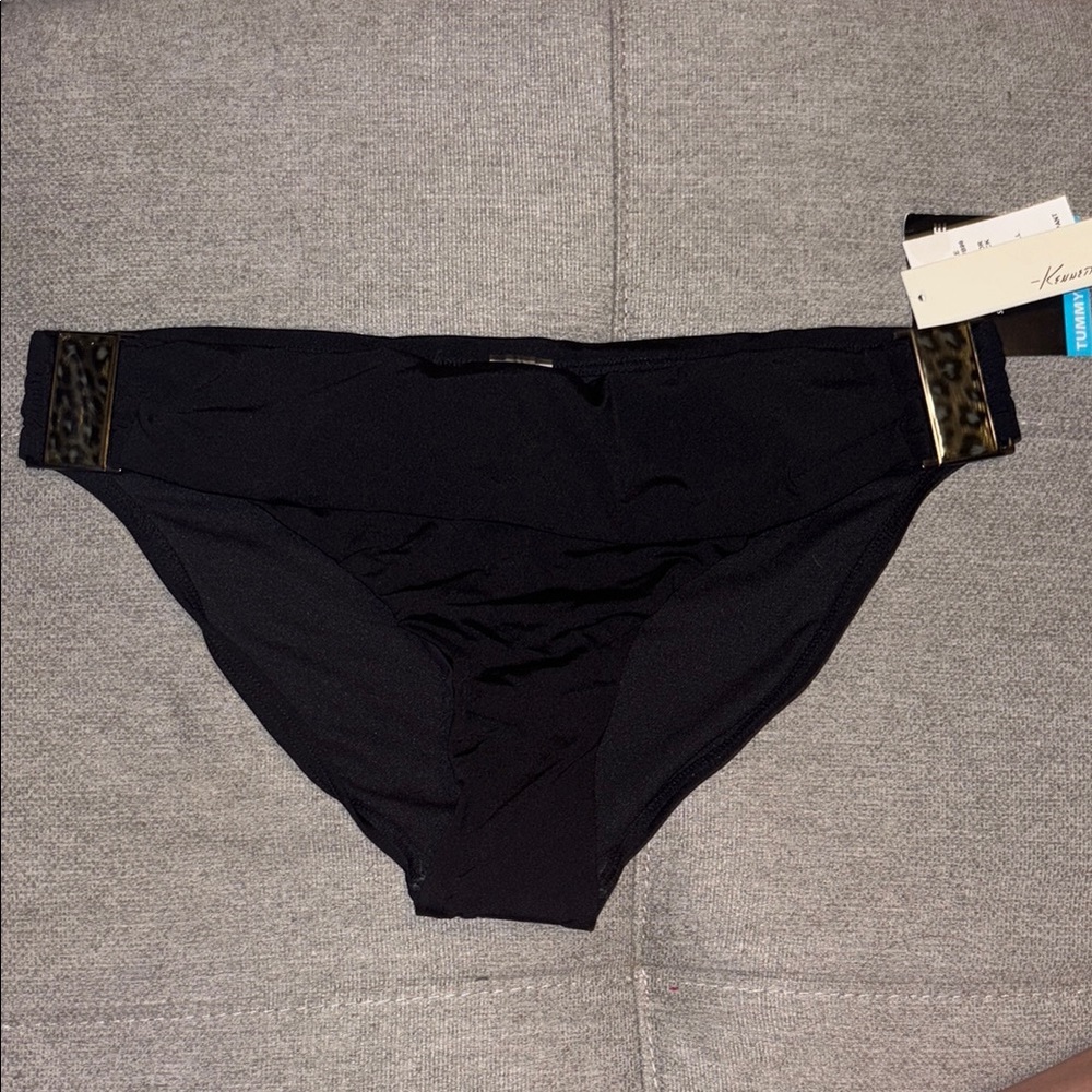 Kenneth Cole New York: Black Sash Hipster Bikini - Tummy Toner & Leopard Accent